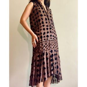 brown and black velvet detailed dress by Romeo Gigli
